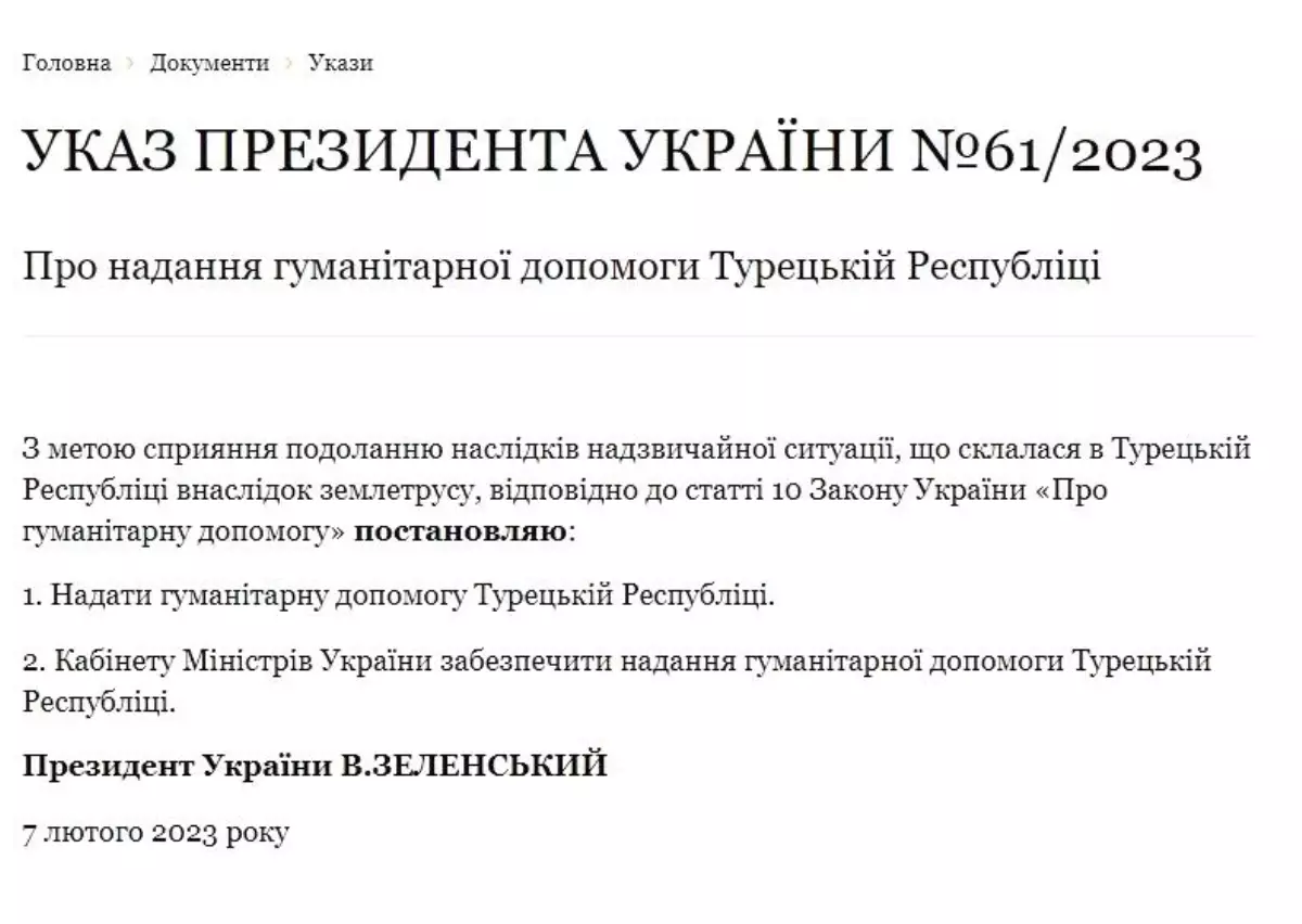Zelenskiy Türkiye\'ye yardım sağlanmasına ilişkin kararı imzaladı