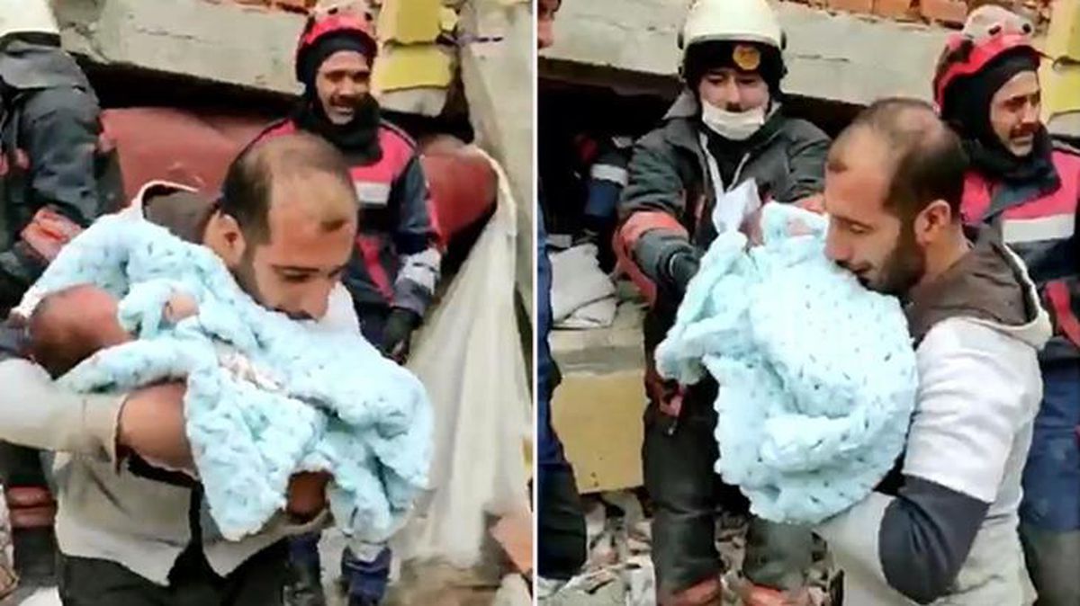 30 günlük bebek saatler sonra enkazdan sağ çıkarıldı! Babanın evladına kavuştuğu an gözyaşları sel oldu