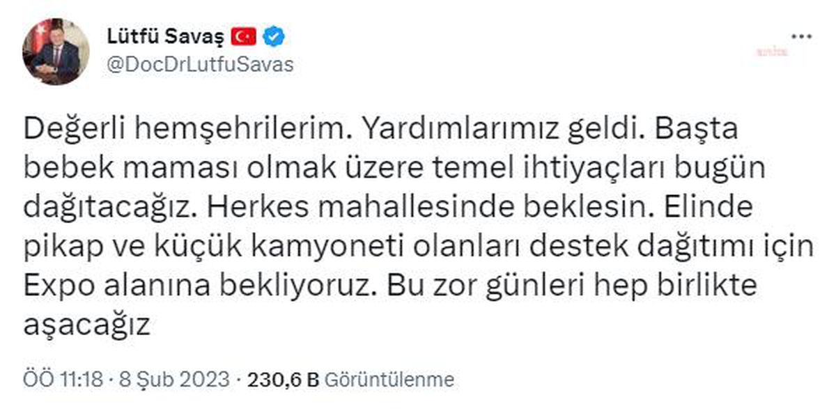 Hatay Büyükşehir Belediye Başkanı Savaş: "Yardımlarımız Geldi.