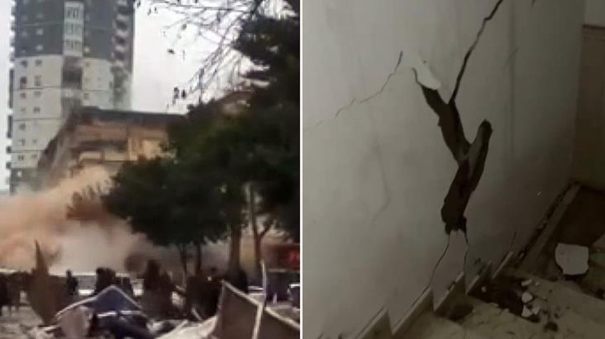 İkinci depremde yıkılan binanın ilk depremden sonra çekilmiş görüntüleri tüyler ürpertti