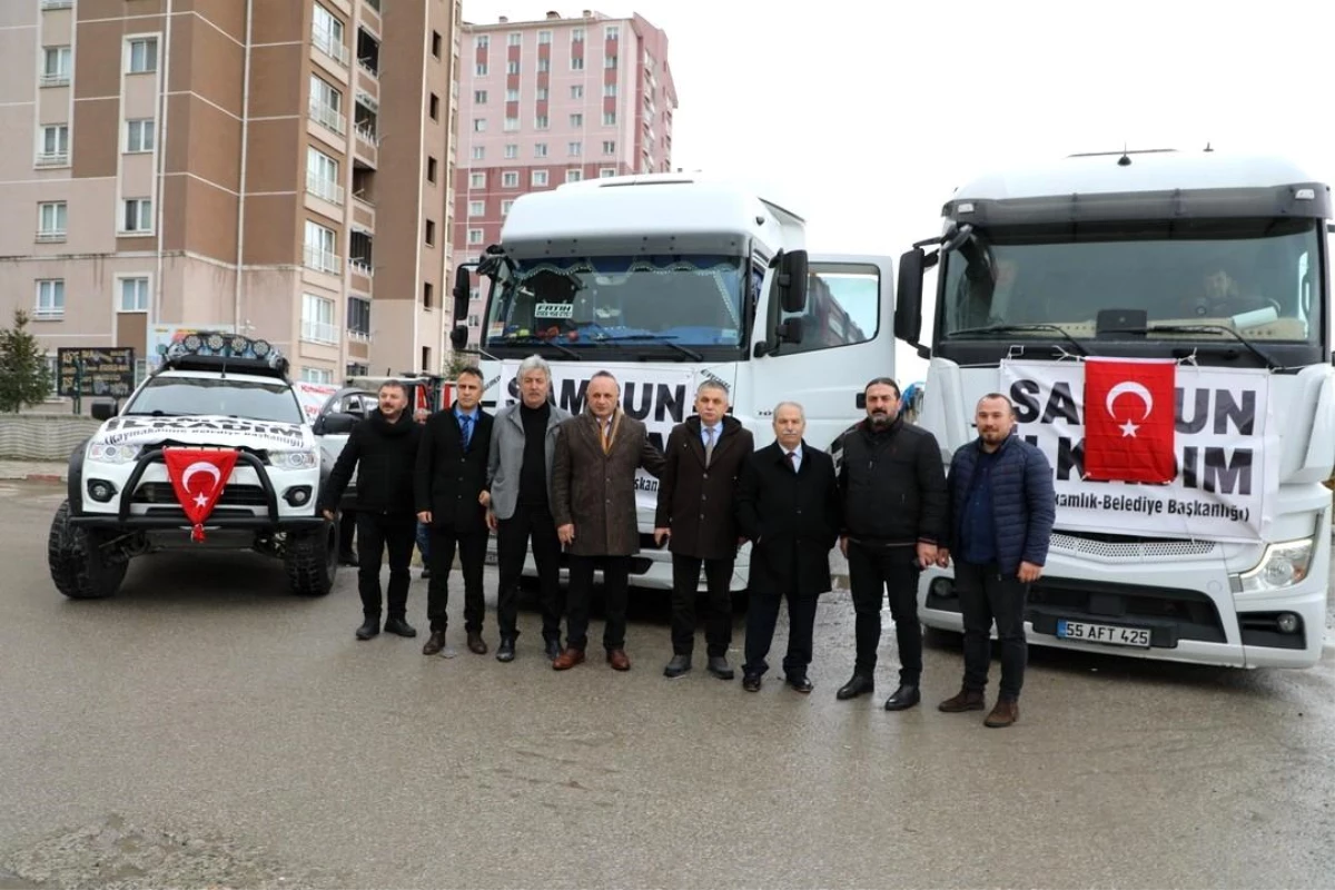 İlkadım\'dan deprem bölgesine iş makineleri ve 4 tır dolusu yardım