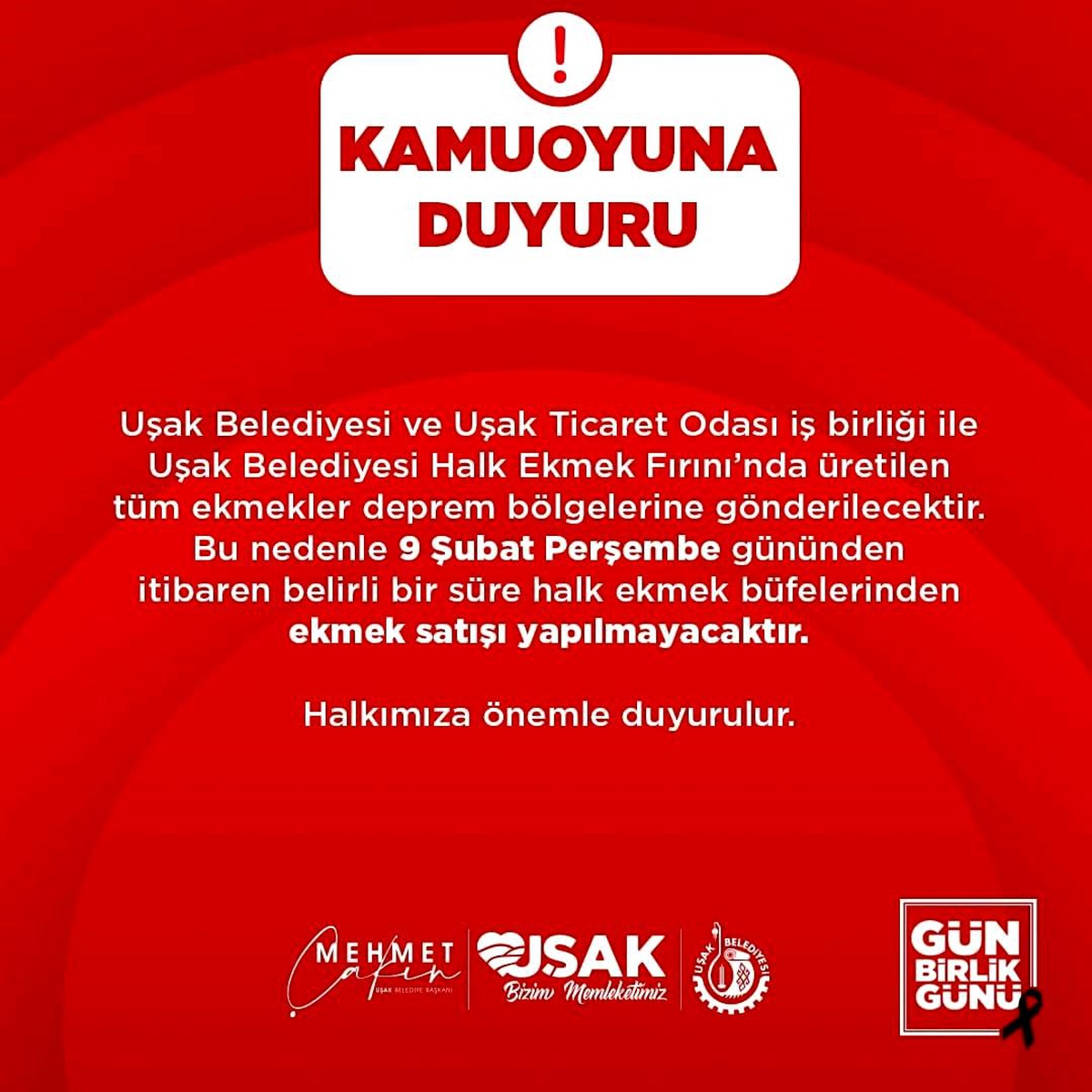 Uşak\'ta halk ekmek fırınlarında üretilen ekmekler deprem bölgesine gönderilecek