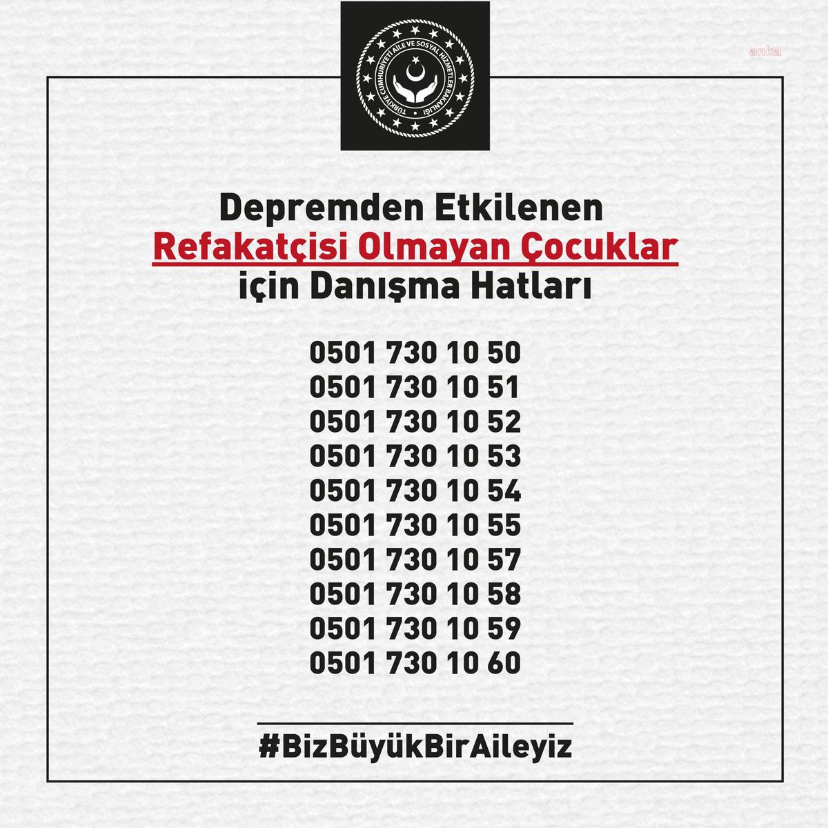 Aile ve Sosyal Hizmetler Bakanlığı'ndan Refakatçisi Olmayan Afetzede Çocuklar İçin Danışma Hattı