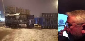 Deprem bölgesine giden ekskavatör yüklü tır kaza yaptı