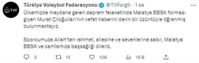 Depremde enkaz altında kalan voleybolcu Murat Çiloğulları, hayatını kaybetti