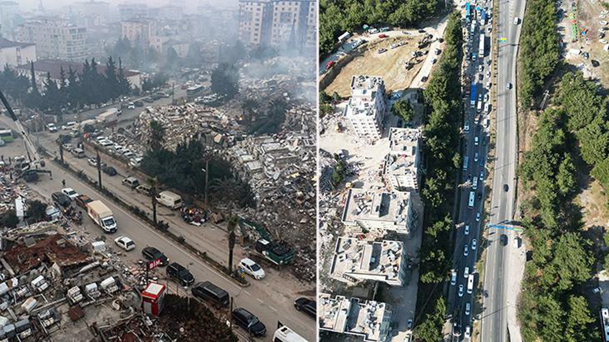 Hatay'a girişte 40 kilometrelik araç kuyruğu havadan görüntülendi! Araçlar güçlükle ilerliyor
