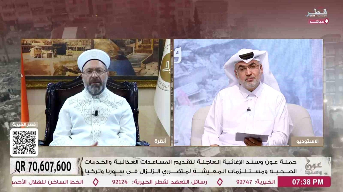 Diyanet İşleri Başkanı Erbaş, Qatar TV\'de depremzedeler için yapılan yardım programına katıldı