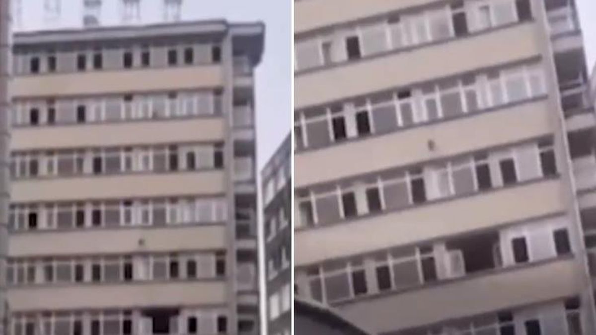 Elazığ'da tahliye edilen binanın beşik gibi sallanması kamerada