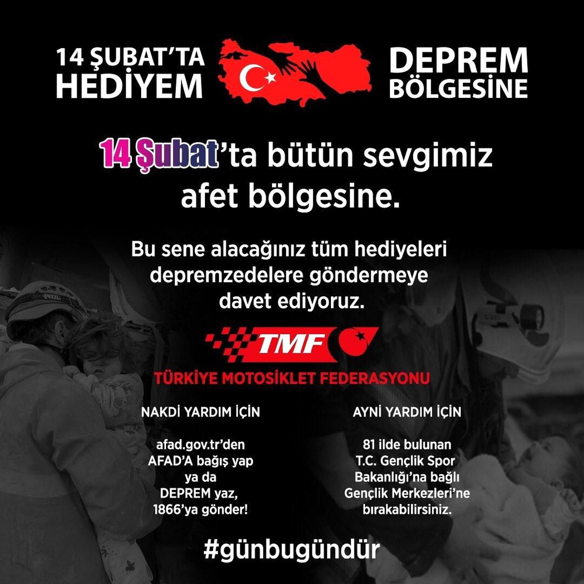 Türkiye Motosiklet Federasyonu: "14 Şubat\'ta Hediyem Deprem Bölgesine"