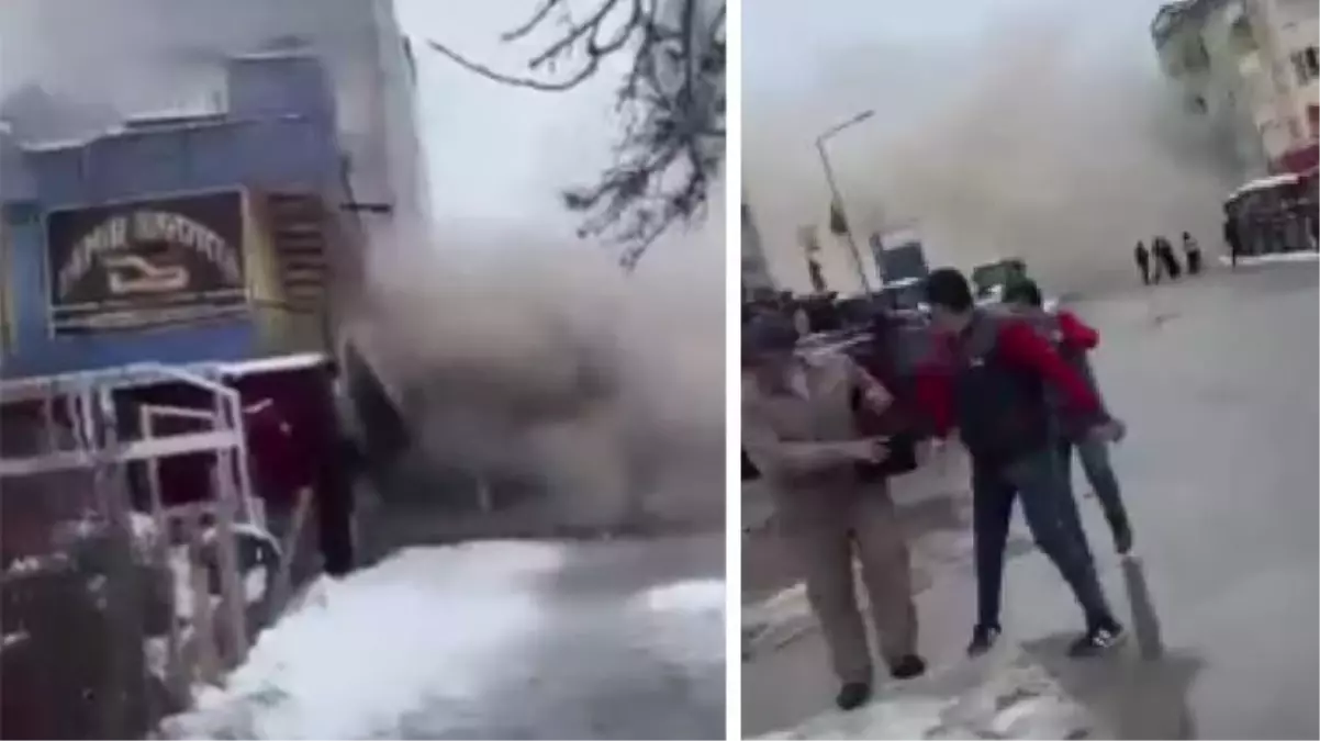 Elbistan\'da 7.6\'lık deprem anı! Kamera nereye dönse bir bina yıkılıyor