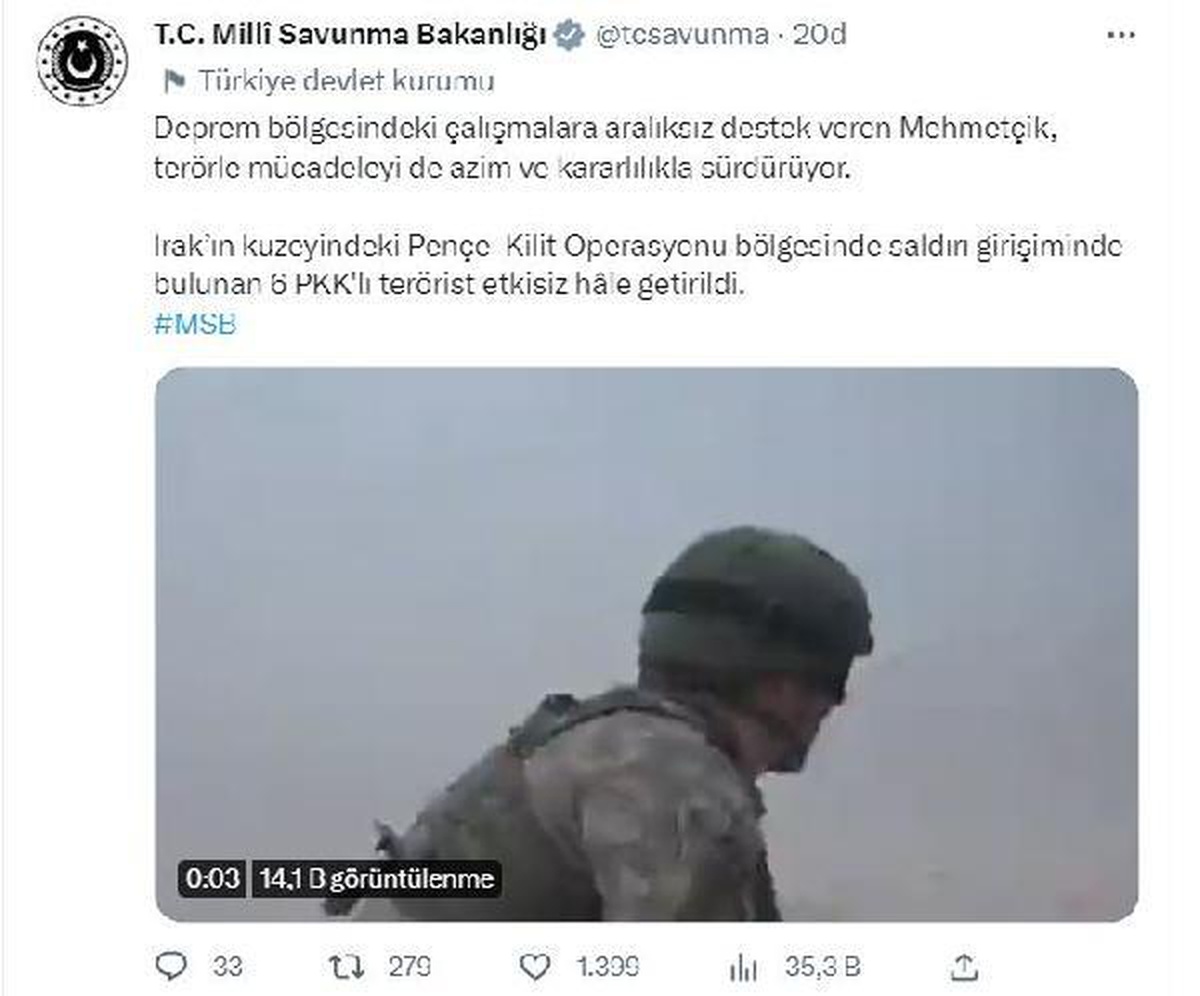 MSB: 6 PKK\'lı terörist etkisiz hale getirildi