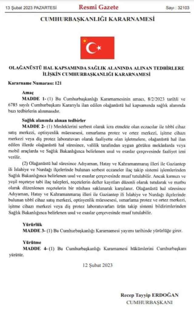 Sağlık Alanında Alınan Tedbirlere İlişkin Cumhurbaşkanlığı Kararnamesi Resmi Gazete'de Sağlık Alanında Alınan Tedbirlere İlişkin Cumhurbaşkanlığı Kararnamesi Resmi Gazete'de
