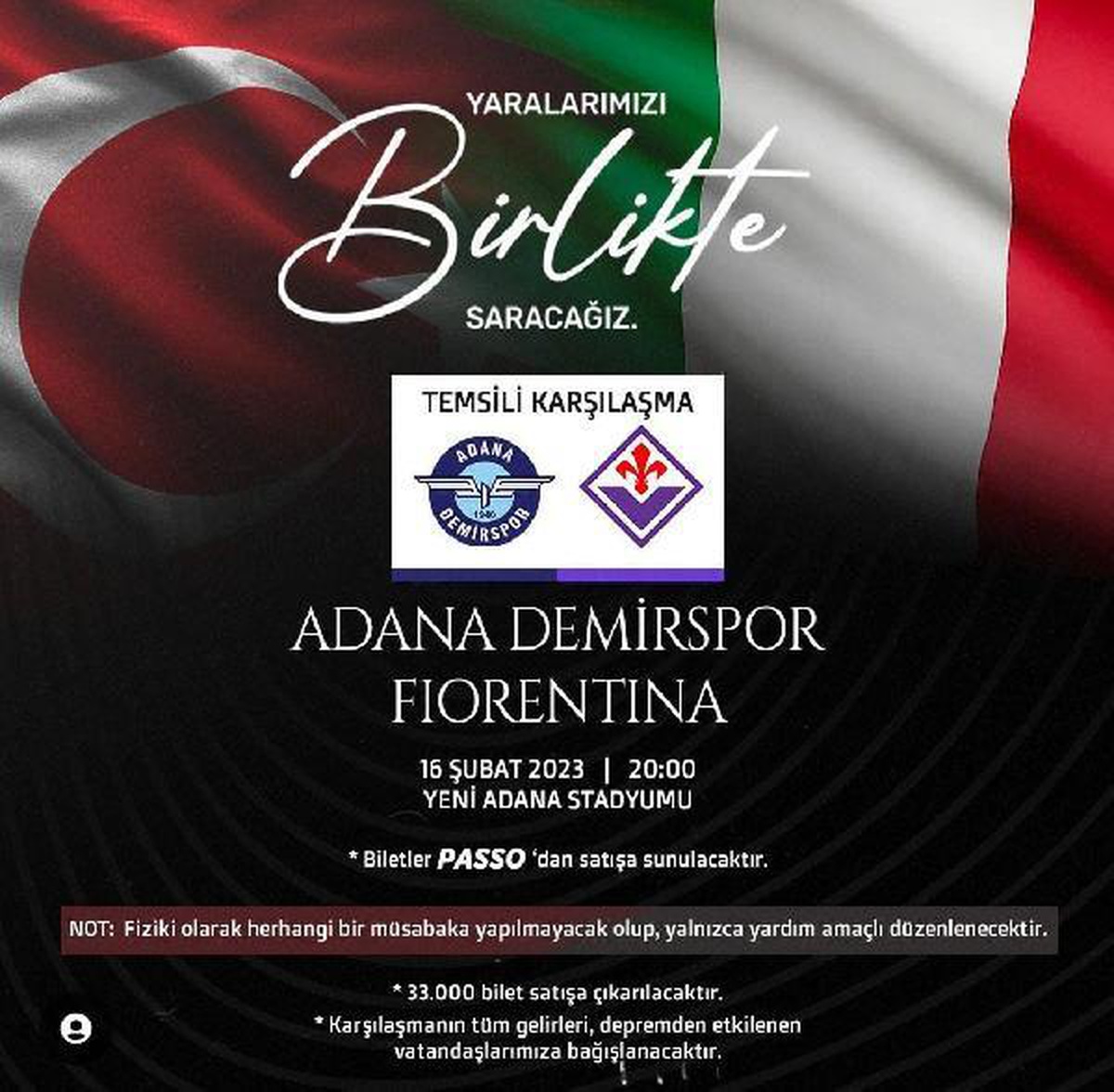 Adana Demirspor, depremzedelere yardım için Fiorentina ile temsili maç yapacak