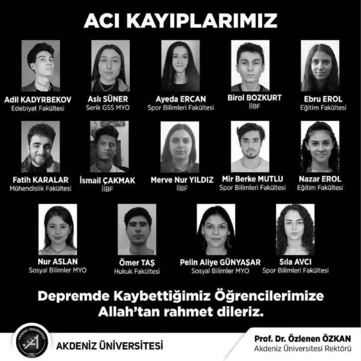 Akdeniz Üniversitesi\'nden 14 öğrenci, depremde yaşamını yitirdi