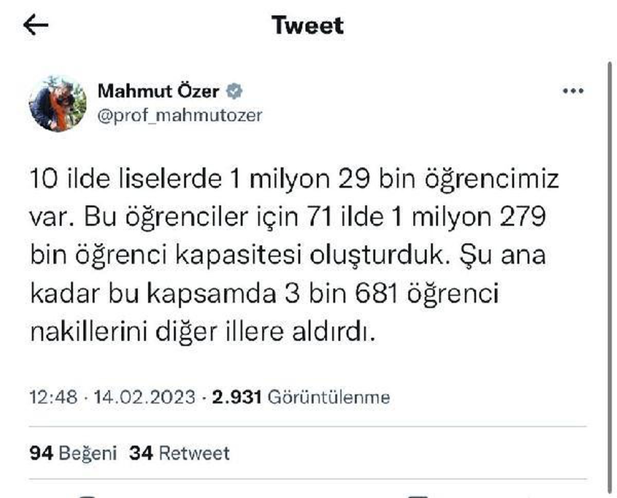 Bakan Özer: 71 ilde 1 milyon 279 bin öğrenci kapasitesi oluşturduk