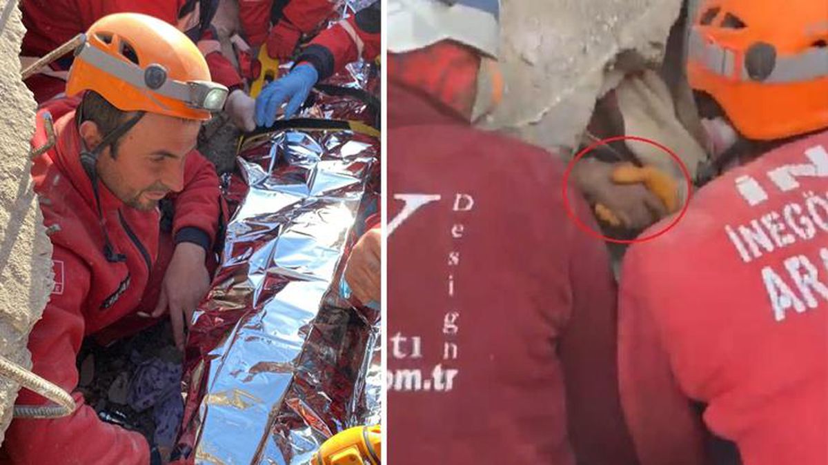 Enkaz altında kalan kadın, 222. saatte yardım için uzanan eli bir an olsun bırakmadı