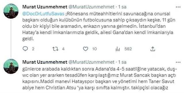 Enkaz altındaki futbolcu Atsu'nun menajerinden Hatay BB Başkanı Lütfü Savaş'a sert tepki: Bir kişiyi bile aramadın