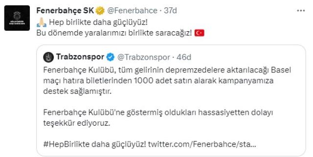 Her şey depremzedeler için! Fenerbahçe'den Trabzonspor'un hatıra biletlerinden 1000 adet satın aldı
