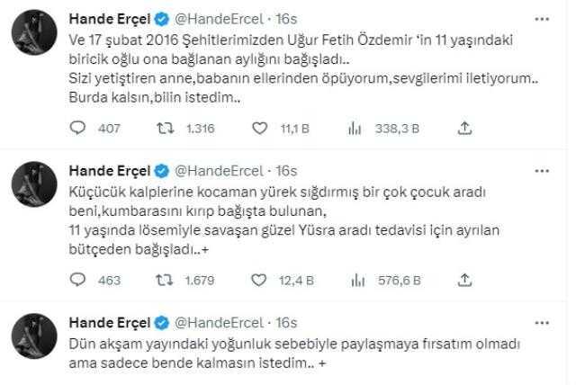 Türkiye Tek Yürek kampanyasına katılan Hande Erçel gelen bağışları anlattı: 11 yaşındaki lösemi çocuk tedavi parasını, şehidin oğlu da maaşını verdi