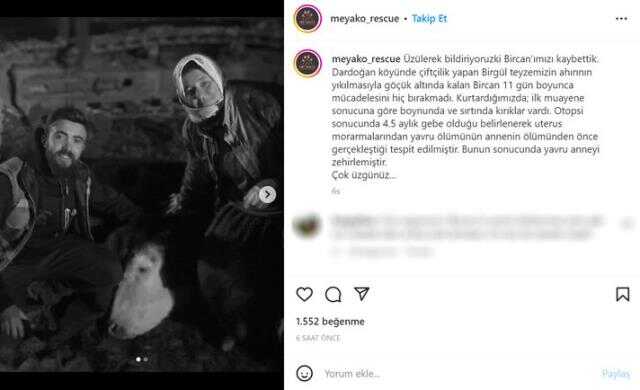 11 gün kaldığı enkazda sahibinin elleriyle beslediği Bircan isimli inek hayatını kaybetti
