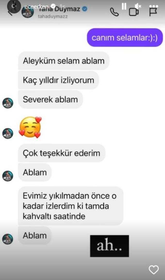 Ece Erken, Taha Duymaz'la yazışmalarını paylaştı! Mesajdaki bir detay yürek burktu