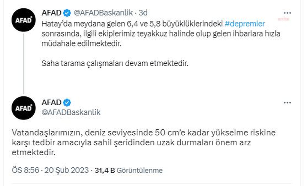 Afad\'dan Uyarı: "Vatandaşlarımızın, Deniz Seviyesinde 50 Cm\'e Kadar Yükselme Riskine Karşı Tedbir Amacıyla Sahil Şeridinden Uzak Durmaları Önem Arz...