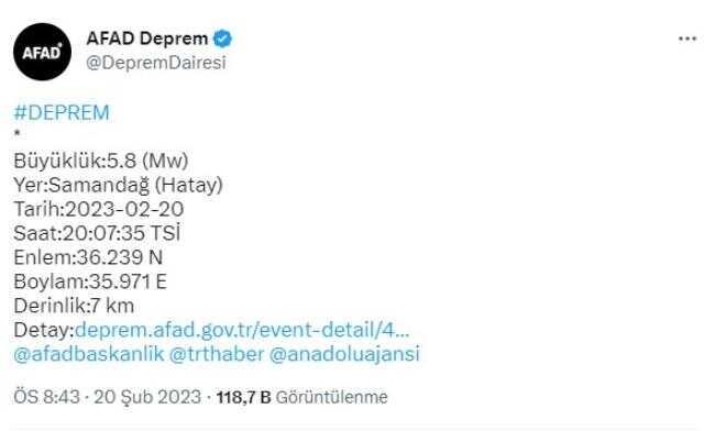 Son Dakika: Hatay'da 6.4 ve 5.8 büyüklüğünde iki büyük deprem! Yıkılan binalar var