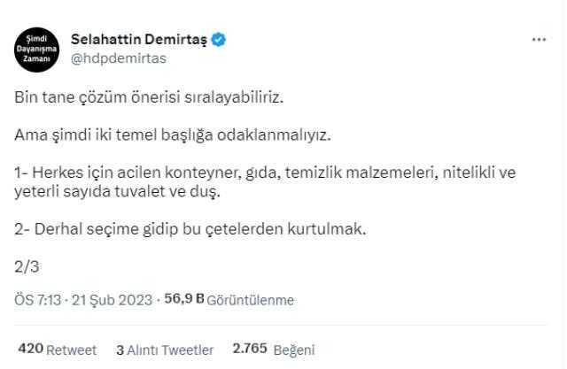 Cezaevindeki Demirtaş'tan Kılıçdaroğlu ve muhalefete birlik çağrısı: Yan yana yürüyün, başka çaremiz yok