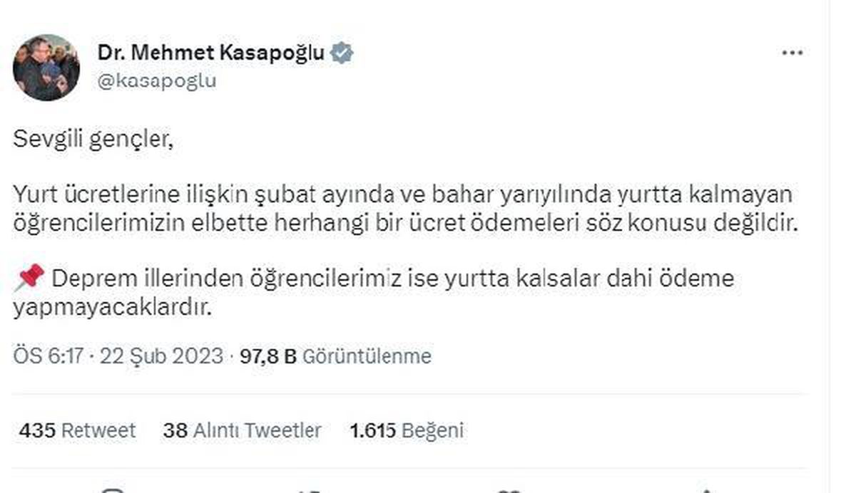 Bakan Kasapoğlu\'ndan \'yurt ücreti\' açıklaması