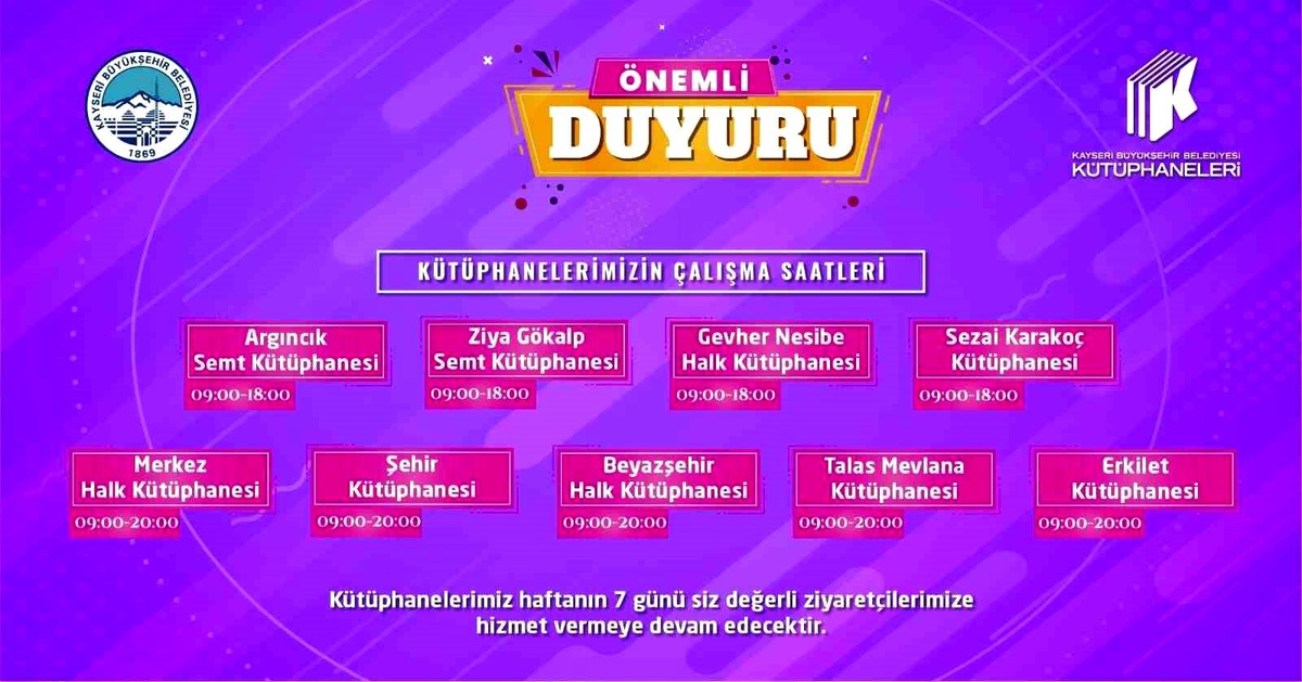 Büyükşehir Kütüphaneleri\'nde yeni saat düzenlemesi