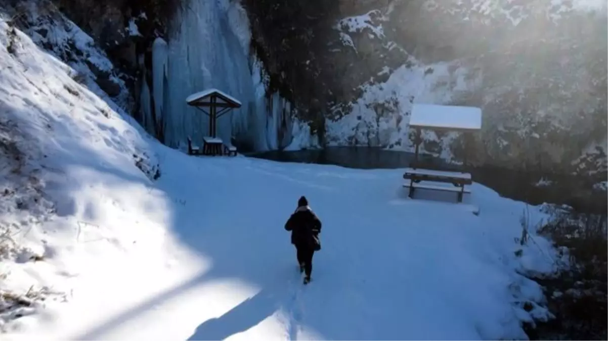 Boyları 15 metreyi aşıyor! Sıcaklığın eksi 20 dereceye düştüğü Bayburt\'ta şelale dondu