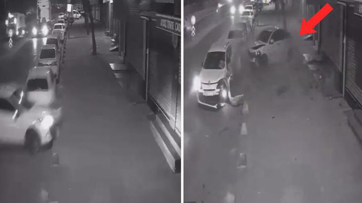 İlginç kaza güvenlik kamerasında! Çarptığı aracı kaldırıma itip yerine park etti