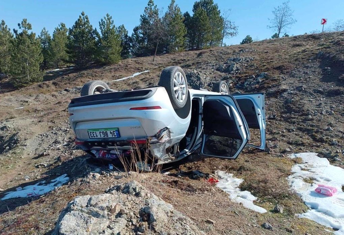 Bilecik\'te şarampole yuvarlanan otomobilin sürücüsü yaralandı