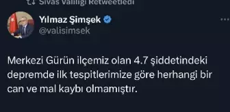 Gürün'de 4.7 büyüklüğünde deprem