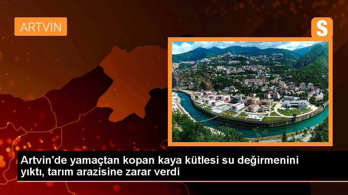Artvin\'de yamaçtan kopan kaya kütlesi su değirmenini yıktı, tarım arazisine zarar verdi