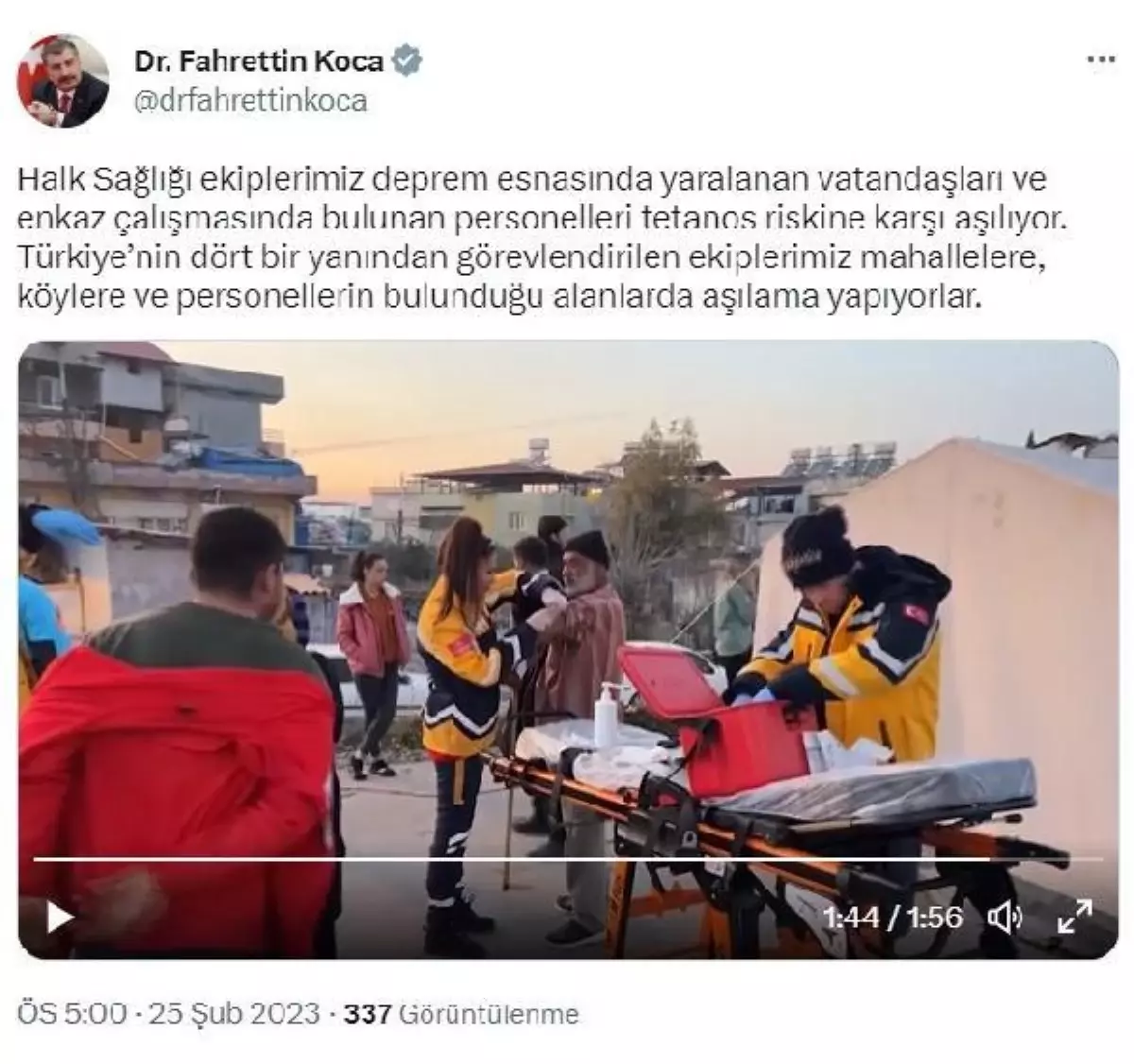 Bakan Koca: Depremde yaralanan ve enkaz çalışması yapan personel aşılanıyor