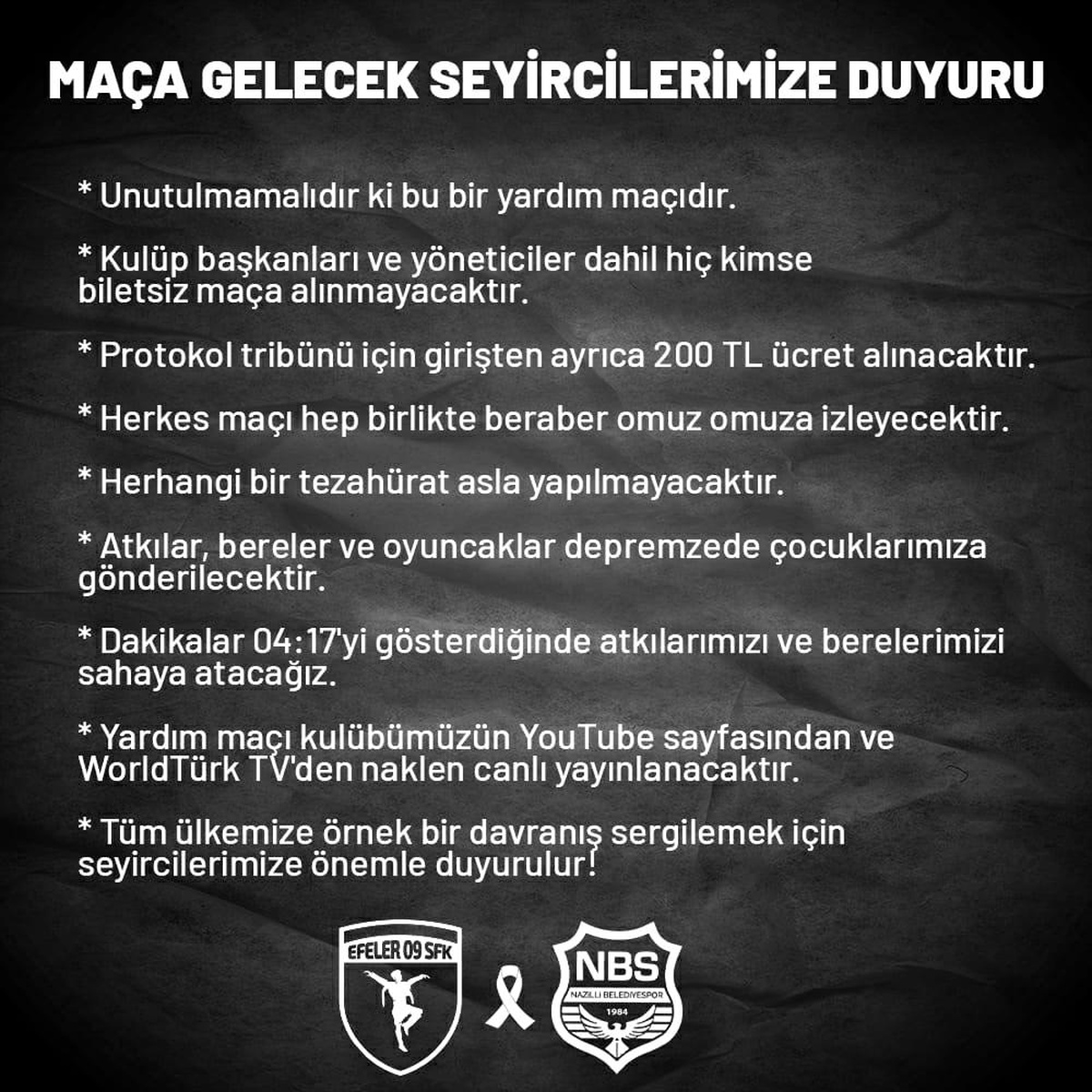 Efeler 09 SFK ve Nazilli Belediyespor\'dan \'yardım maçı\' uyarısı