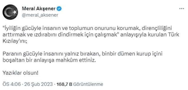 Akşener: Türk Kızılay'ını, Paranın Gücüyle İnsanını Yalnız Bırakan, Bin Bir Dümen Kurup İçini Boşaltan Bir Anlayışa Mahkum Ettiniz. Yazıklar Olsun