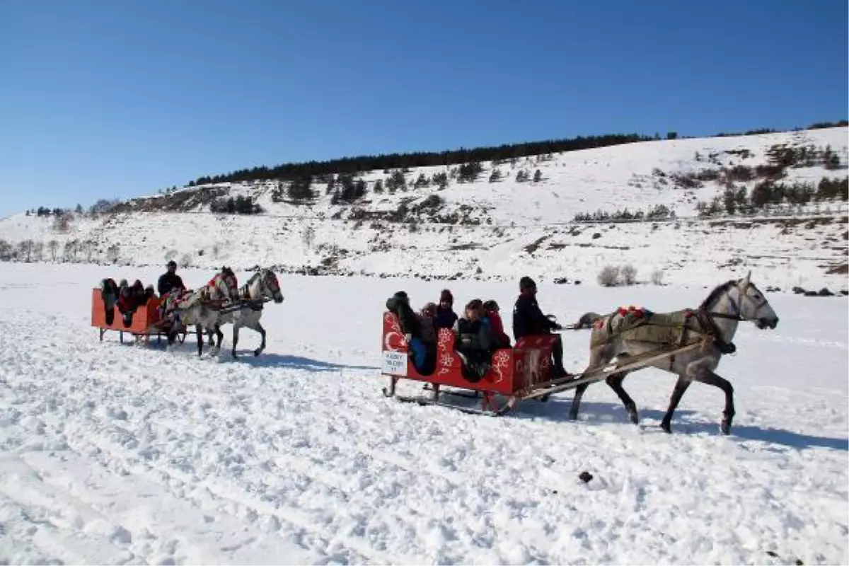 ARDAHAN\'A GETİRİLEN DEPREMZEDE AİLELER, ÇILDIR GÖLÜ\'NDE ATLI KIZAKLA GEZDİ