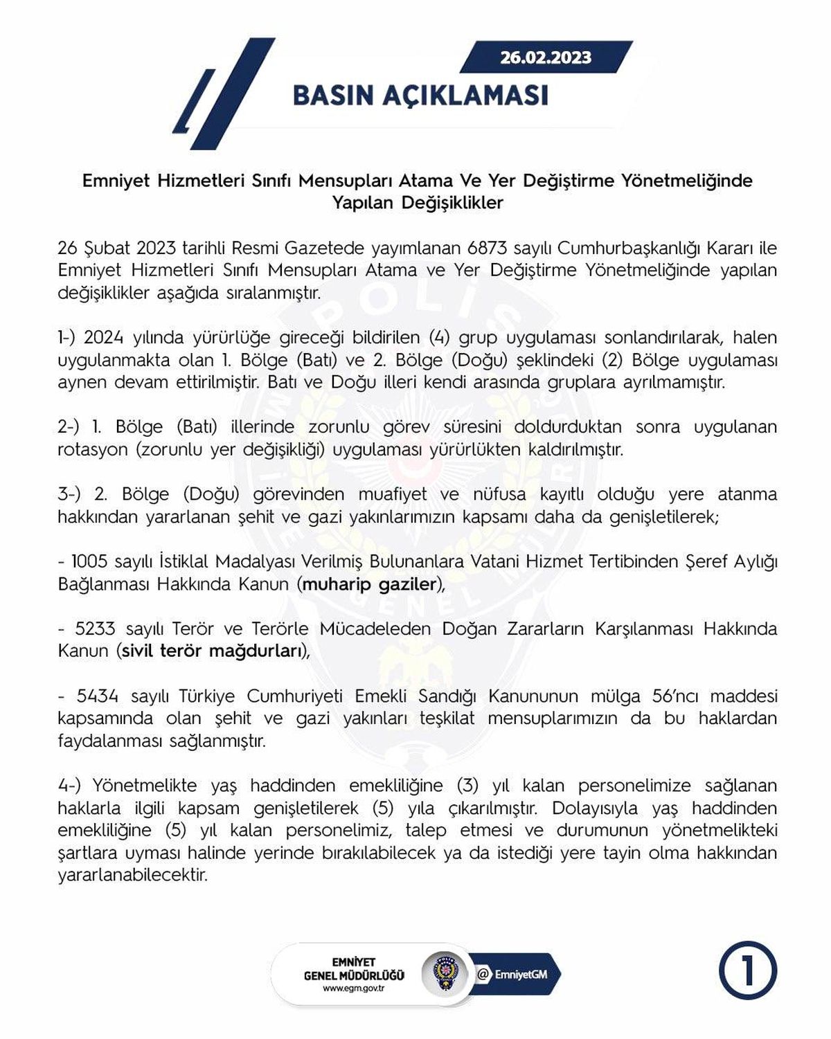 Polis yönetmeliğinde değişiklik; 4 il doğu statüsüne alındı