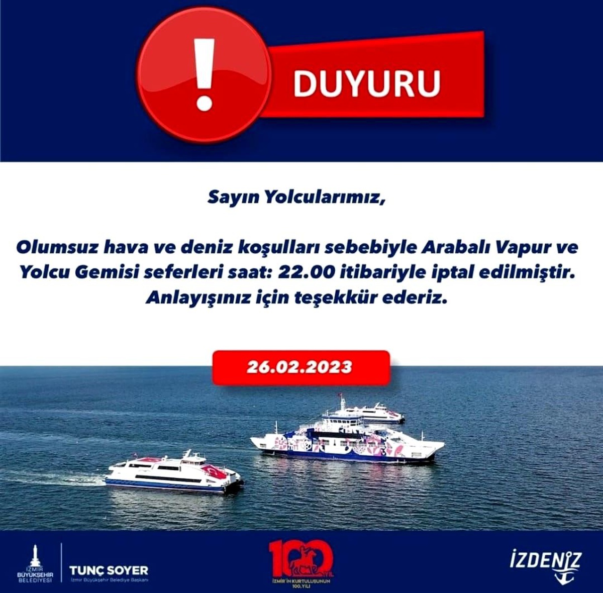 İzmir\'de deniz ulaşımına fırtına engeli