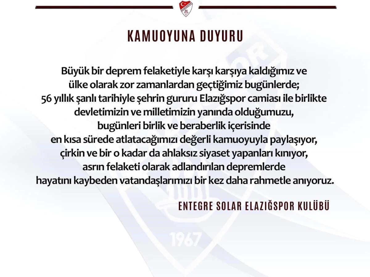 Elazığspor: "Devletimizin ve milletimizin yanındayız"