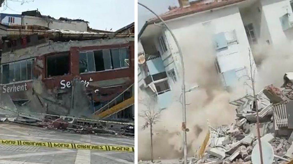 Malatya'da 5.6'lık depremde iki binanın çöktüğü anlar kamerada