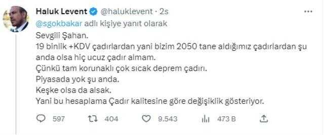 Şahan Gökbakar'ın 'Kaliteli çadır' sorusuna Haluk Levent'ten jet hızında yanıt geldi