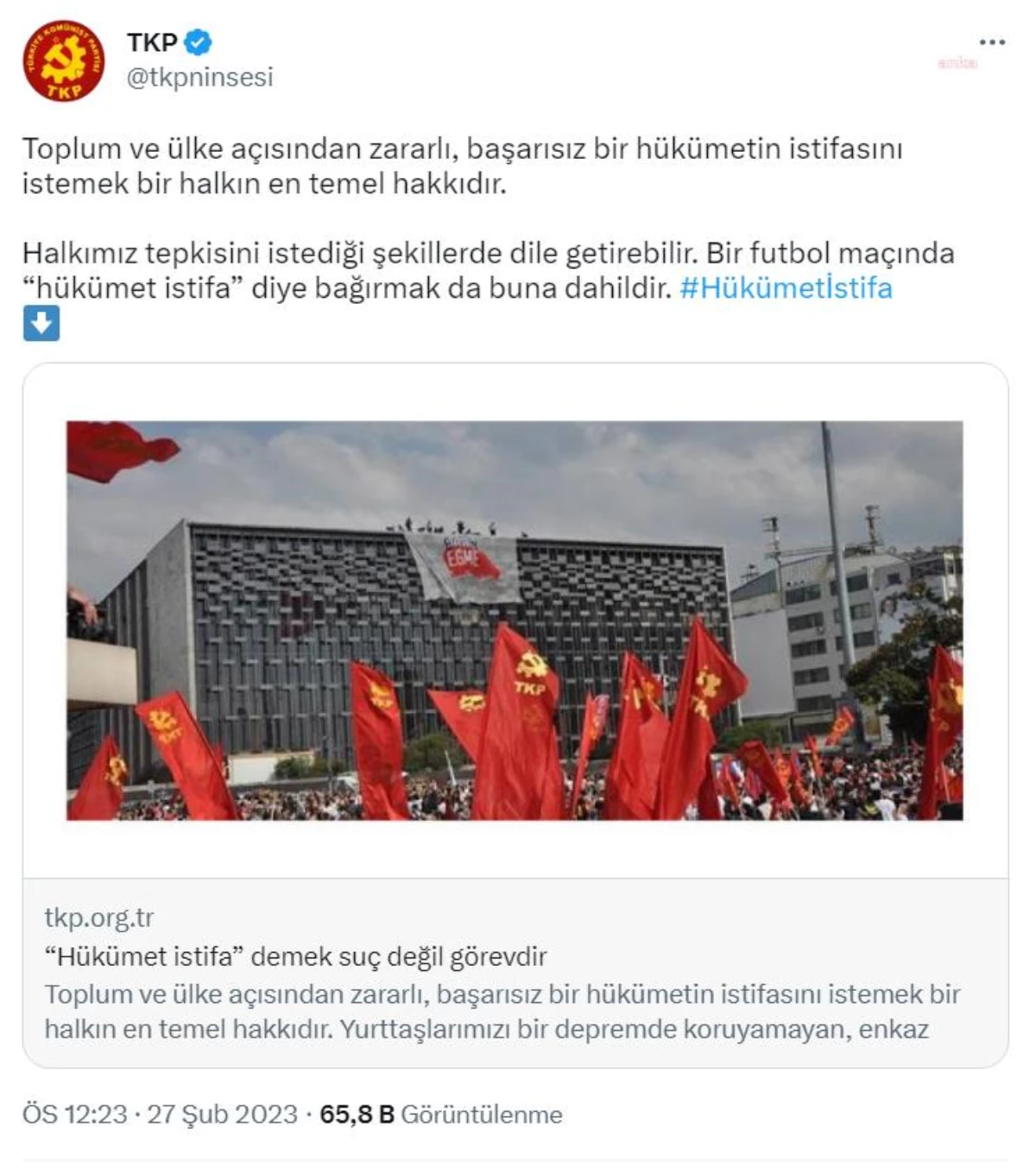 Türkiye Komünist Partisi: "Tkp \'Hükümet İstifa\' Sloganının Bir Suça Dönüştürülmesini Hiçbir Biçimde Kabul Edemez"