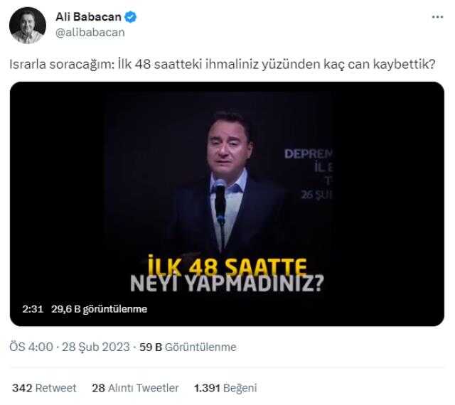 Babacan'dan hükümete sert soru: İlk 48 saatteki ihmaliniz yüzünden kaç can kaybettik Babacan'dan hükümete sert soru: İlk 48 saatteki ihmaliniz yüzünden kaç can kaybettik