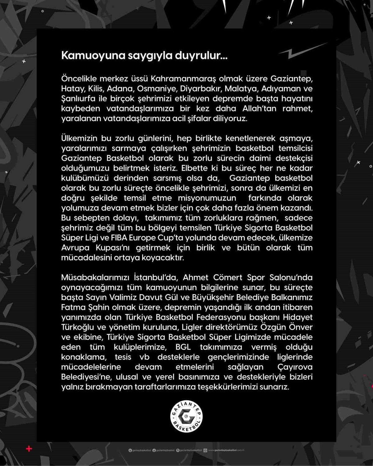 Gaziantep Basketbol Takımı, BSL ve FIBA Europe Cup\'ta yola devam kararı aldı