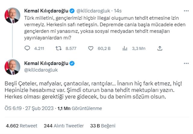 Kılıçdaroğlu'ndan Alaattin Çakıcı'nın 'Hükümet istifa' sloganı atan taraftarlara yönelik sözlerine tepki