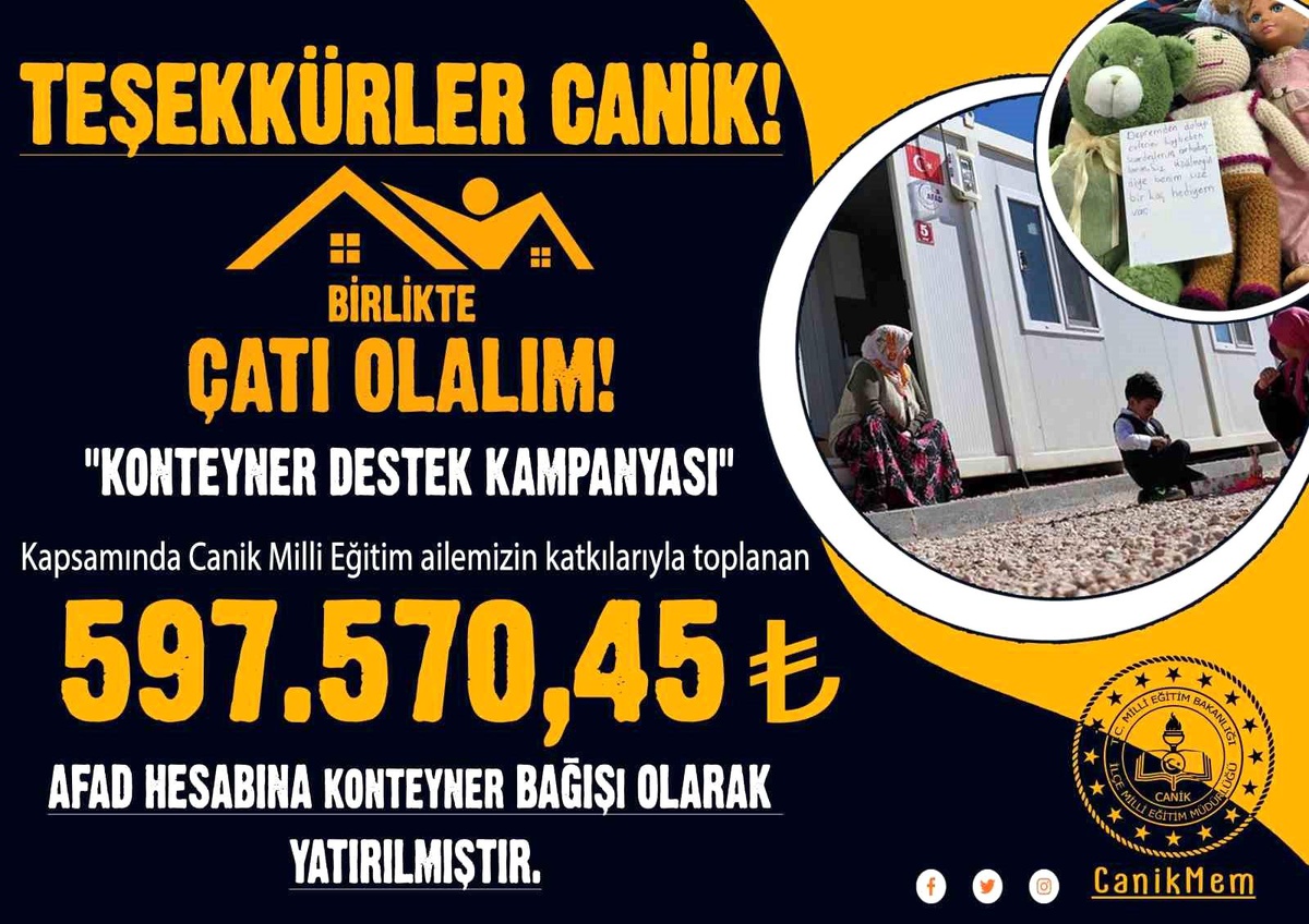 Canik\'ten afet bölgesine konteyner desteği