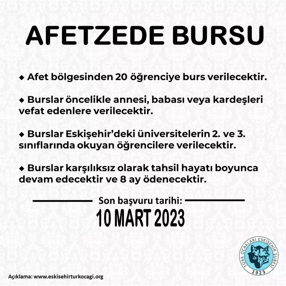 Eskişehir Türk Ocağı\'ndan 20 afetzede öğrenciye burs